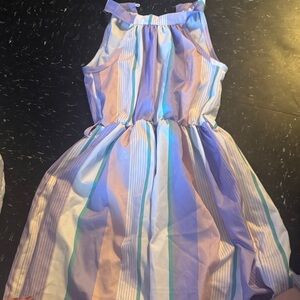 SHEIN Girls' Pastel Striped Halter Dress - Lavender, Mint & White